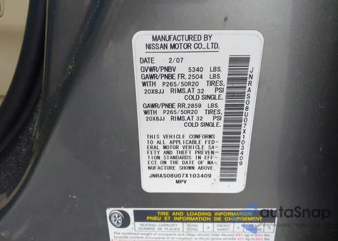 2007 Infiniti Fx35 z USA, uszkodzony, nr VIN JNRAS08U07X103409